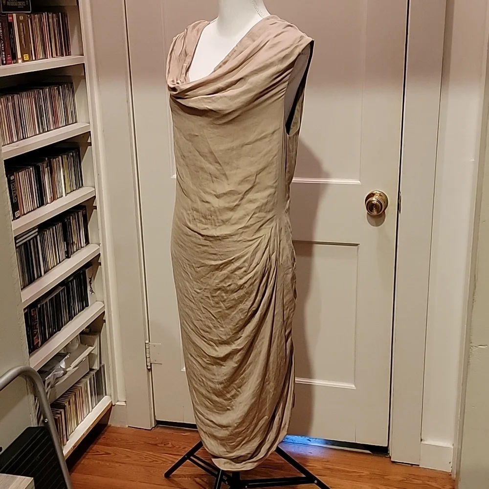 Allsaints Spitalfields Contour Dress in metallic Beige US 10 Japanese Cloth - Picture 7 of 13